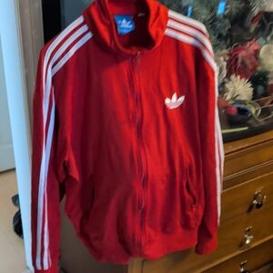 Adidas Scarlet Jacket with White Stripes
